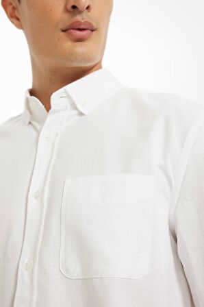 DeFacto %100 Pamuk Regular Fit Polo Yaka Oxford Basic Düz Uzun Kollu Beyaz Gömlek A8028AX24AUWT55