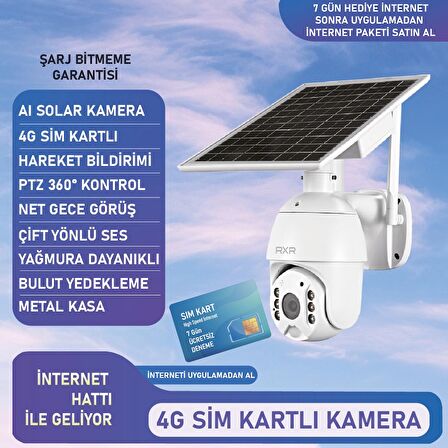 RXR C16 4G Sim Kartlı Bataryalı Solar Dış Ortam 360° Hareket Kontrollü solar güneş enerjili kamera
