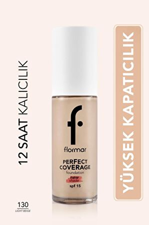 Flormar Perfect Coverage Yoğun Kapatıcı Su Bazlı Fondöten (SARI ALT TON) -130 Light Beige -8682536070539