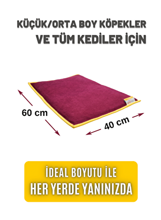 pawdaz Serin (60X40CM) - 4 Mevsim Kedi/ Köpek Matı, Sıcak Veya Soğuk Kullanılabilen Minder Yatak (bordo)