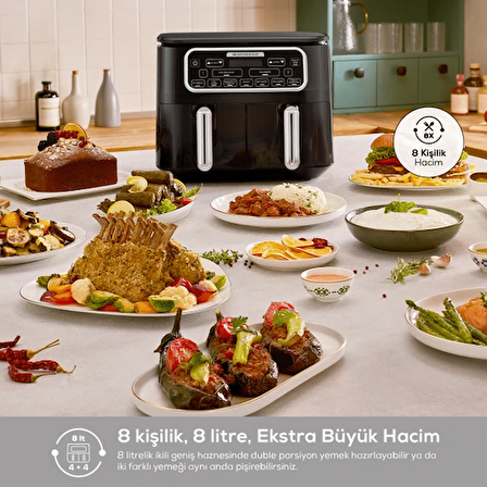 Karaca Air Pro Cook Duo Ev Yemeği XXXL 8 Litre Airfryer Black Chrome 8 Kişilik