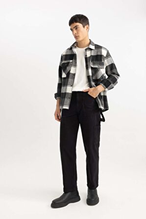 DeFacto Kanvas Pantolon Straight Fit Normal Kalıp Normal Bel Boru Paça Basic Düz Cepli B2156AX24SPBK81