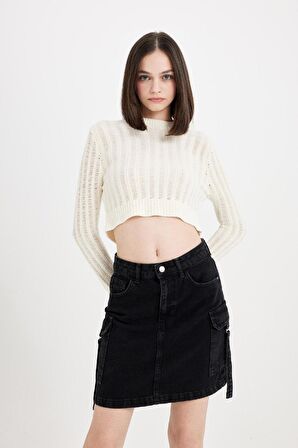 DeFacto Fashion Fit Kargo Cepli Jean Mini Etek D4421AX24AUNM40