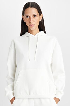 DeFacto Relax Fit Kapüşonlu Kanguru Cepli Kalın Basic Düz Sweatshirt W1240AZ24WNER105