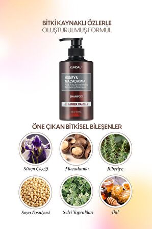 Kırılma Karşıtı, Besleyici Şampuan Kundal Honey & Macadamia Nature Shampoo 500ml (Amber Vanilla)