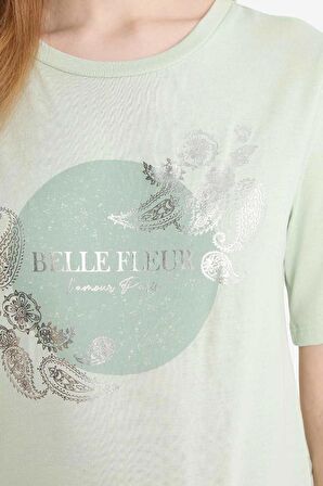 Regular Fit Bisiklet Yaka Çiçekli Kısa Kollu Tişört