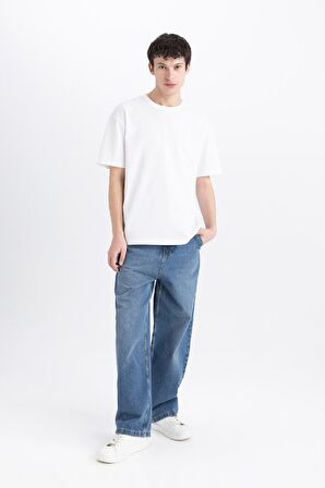 DeFacto Skater Fit Geniş Kalıp Yüksek Bel Geniş Paça Cepli Yıkamalı Jean Pantolon E6336AX25SPNM28