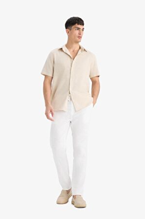 DeFacto %100 Pamuk Keten Görünümlü Pantolon Beli Lastikli Slim Fit Dar Kesim Cepli Düz Paça D2671AX25SMER85