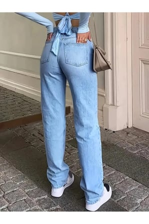 Alice Kadın Buz Mavi Palazzo Power Likralı Süper Yüksek Bel Salaş Jeans Kot Pantolon