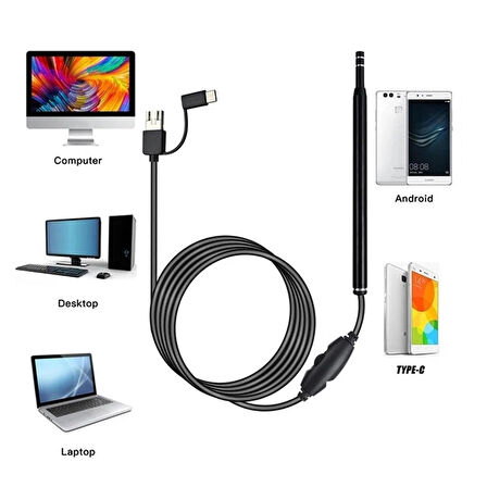 3'ü 1 Arada HD Görüntülü Akıllı Kulak Temizleme Cihazı -Kamera Destekli Android,Type-C ve PC uyumlu