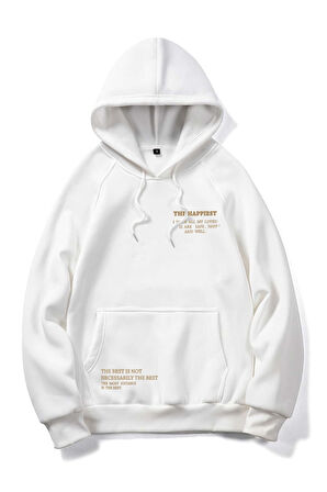 Unisex Happiest Baskılı Oversize Kapşonlu Sweatshirt