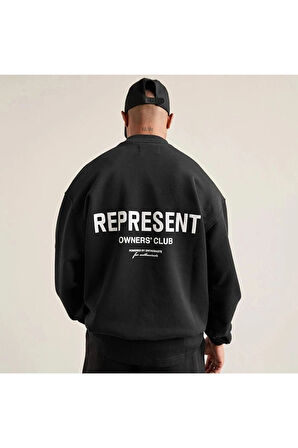Erkek Represent Baskılı Oversize Bisiklet Yaka Sweatshirt