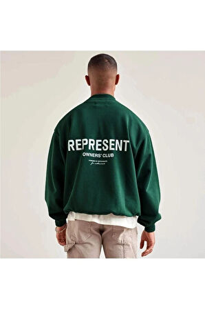 Erkek Represent Baskılı Oversize Bisiklet Yaka Sweatshirt