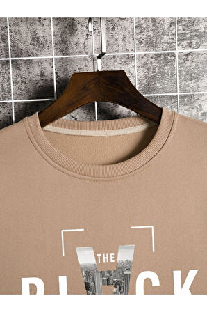 Unisex Black Baskılı Bisiklet Yaka Oversize Sweatshirt