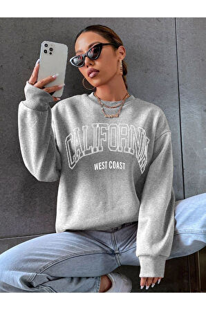 Unisex Siyah California West Baskılı Bisiklet Yaka Oversize Sweatshirt