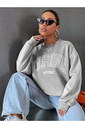 Unisex Siyah California West Baskılı Bisiklet Yaka Oversize Sweatshirt
