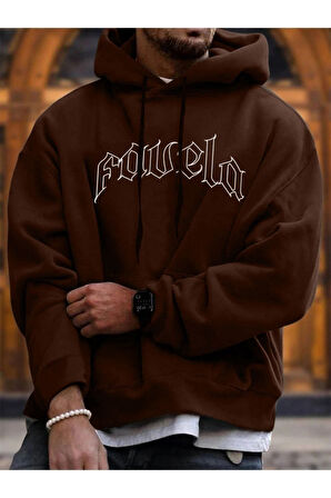 Unisex Favela Baskılı Kapşonlu Oversize Sweatshirt
