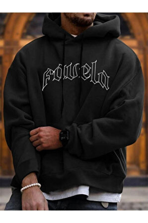 Unisex Favela Baskılı Kapşonlu Oversize Sweatshirt