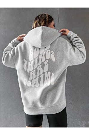 Unisex Good Things Sırt Baskılı Oversize Kapşonlu Sweatshirt