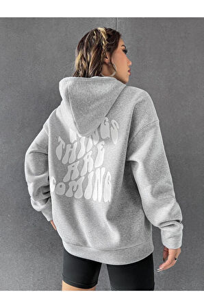 Unisex Good Things Sırt Baskılı Oversize Kapşonlu Sweatshirt