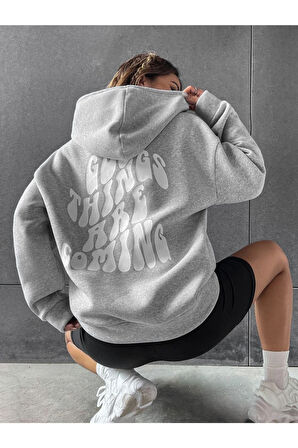 Unisex Good Things Sırt Baskılı Oversize Kapşonlu Sweatshirt