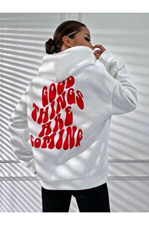 Unisex Good Things Sırt Baskılı Oversize Kapşonlu Sweatshirt