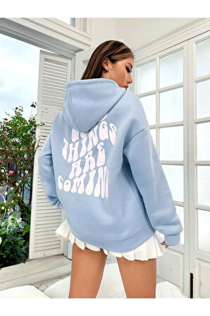 Unisex Good Things Sırt Baskılı Oversize Kapşonlu Sweatshirt