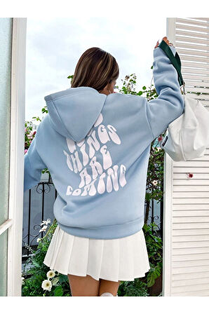 Unisex Good Things Sırt Baskılı Oversize Kapşonlu Sweatshirt