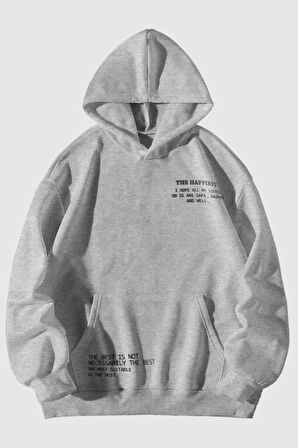 Unisex Happiest Baskılı Oversize Kapşonlu Sweatshirt