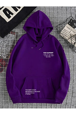 Unisex Happiest Baskılı Oversize Kapşonlu Sweatshirt