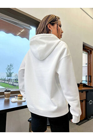 Unisex Los Angeles 91 Baskılı Oversize Kapşonlu Sweatshirt