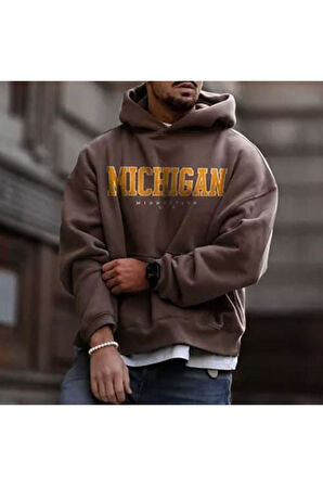 Unisex Kahverengi Michigan Baskılı