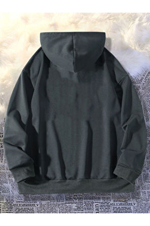 Unisex Siyah Needs Baskılı Kapüşonlu Oversize Sweatshirt