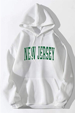 Unisex Newjersey Baskılı Oversize Kapşonlu Sweatshirt