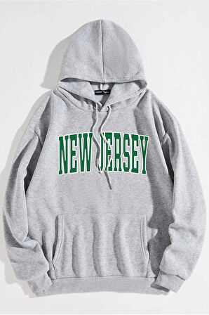 Unisex Newjersey Baskılı Oversize Kapşonlu Sweatshirt