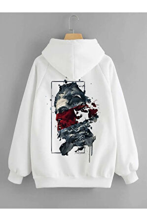 Unisex Sırt Baskılı Kapşonlu Oversize Sweatshirt