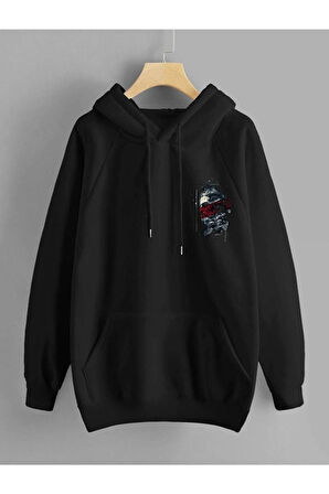 Unisex Sırt Baskılı Kapşonlu Oversize Sweatshirt