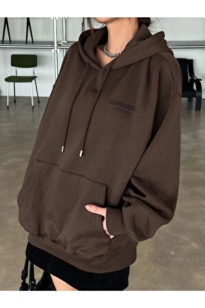 Unisex Yıldız Sırt Baskılı Oversize Kapşonlu Sweatshirt
