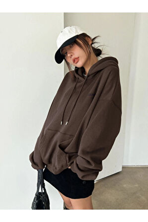 Unisex Yıldız Sırt Baskılı Oversize Kapşonlu Sweatshirt