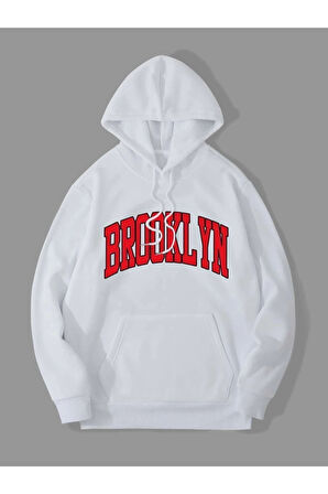 Unisex Yeşil Brooklyn Baskılı Oversize Kapşonlu Sweatshirt