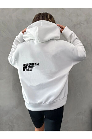 Unisex Effect Baskılı Oversize Kapşonlu Sweatshirt