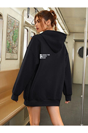 Unisex Effect Baskılı Oversize Kapşonlu Sweatshirt