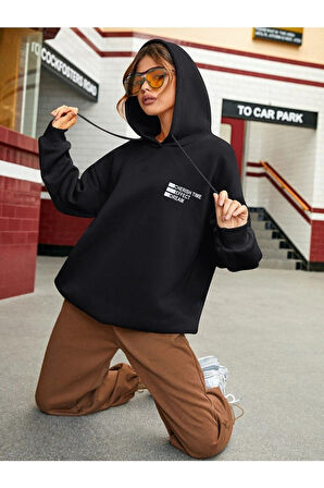 Unisex Effect Baskılı Oversize Kapşonlu Sweatshirt