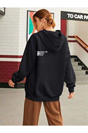 Unisex Effect Baskılı Oversize Kapşonlu Sweatshirt