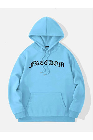 Unisex Freedom Baskılı Oversize Kapüşonlu Sweatshirt