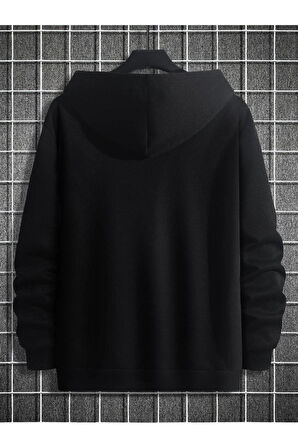 Unisex Göğüs Dikey Baskılı Kapşonlu Oversize Sweatshirt