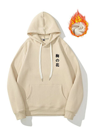 Japon Ağacı Baskılı Oversize Kapşonlu Sweatshirt