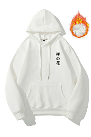 Japon Ağacı Baskılı Oversize Kapşonlu Sweatshirt