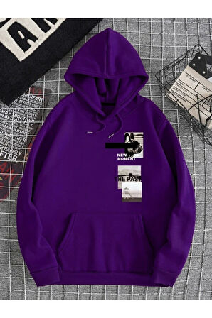 Unisex New Moment Baskılı Oversize Kapşonlu Sweatshirt