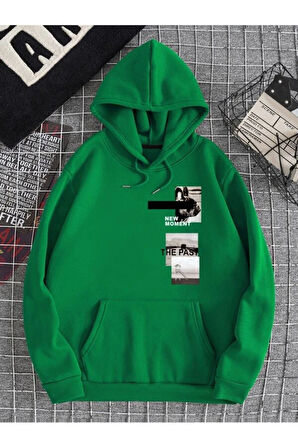 Unisex New Moment Baskılı Oversize Kapşonlu Sweatshirt